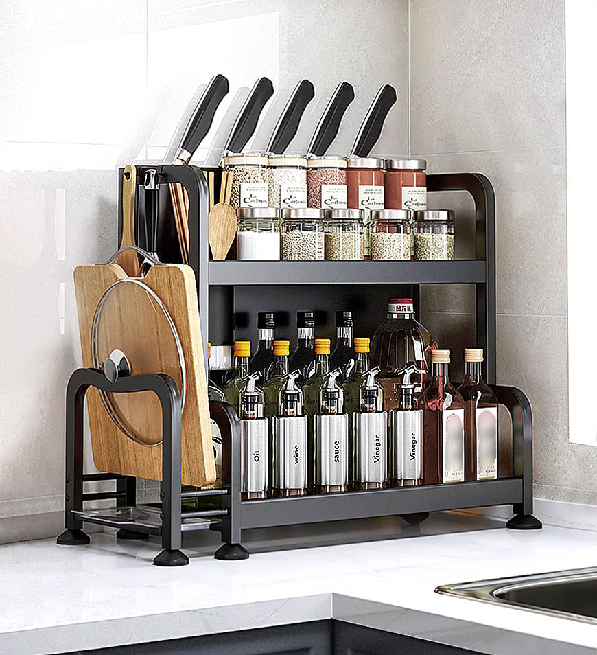 ManGotree Organisateur De Comptoir Salle De Bain 2 Niveaux - Rack Épices Et Produits De Toilette Noir